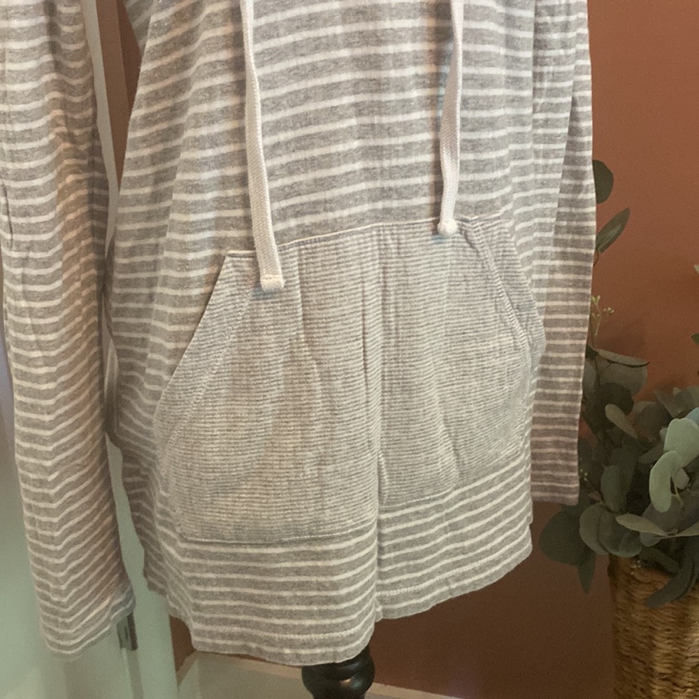 James Perse Standard striped gray white raglan sleeve hooded M cotton sweatshirt - Picture 5 of 15